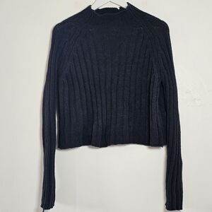 Navy Ribbed Knit Mock Neck Sweater